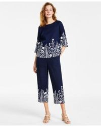 Charter Club - Linen Embroidered 3 4 Sleeve Top Linen Embroidered Cropped Pants Created For Macys - Lyst