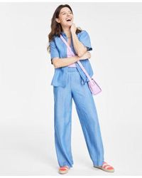 On 34th - Ribbed Scoop Neck Tank Top Short Sleeve Button Front Pocket Shirt High Rise Chambray Wide Leg Pants Created For Macys - Lyst