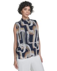 Calvin Klein - Printed Mock-neck Sleeveless Blouse - Lyst