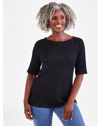 Style & Co. - Boat-neck Elbow Sleeve Cotton Top - Lyst