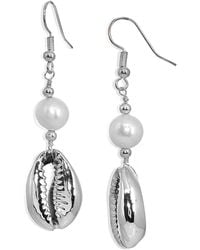 Macy's - Freshwater Pearl Puka Shell Drop Earring - Lyst