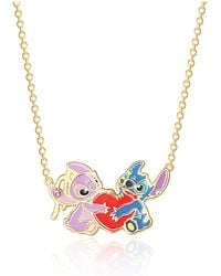 Disney - Lilo And Stitch Yellow Gold Plated Stitch And Angel Enamel Heart Necklace - Lyst