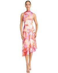 Maggy London - Printed Asymmetric-hem Midi Dress - Lyst