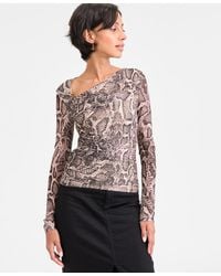 Guess - Bernardette Asymmetrical-neck Long-sleeve Top - Lyst