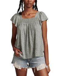 Lucky Brand - Smocked Square-neck Flutter-sleeve Top - Lyst