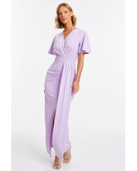 Quiz - Short Sleeve Wrap Maxi Dress - Lyst