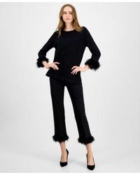Anne Klein - Feather Trim 3 4 Sleeve Top Hollywood Waist Pull On Feather Trim Pants - Lyst