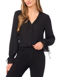 Cece - V-neck Button Down Lace Flounce Trim Top - Lyst