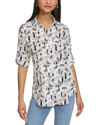 Karl Lagerfeld - Whimsical-print Roll-tab-sleeve Covered-placket Top - Lyst