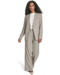 Calvin Klein - Novelty One Button Collarless Jacket Novelty Pleated Wide Leg Pants Textured Long Sleeve Top - Lyst