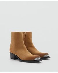 Mango - Metallic Pointed Toe Leather Ankle Boots - Lyst