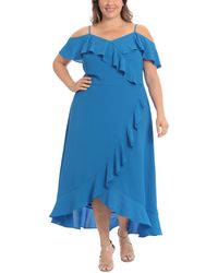 London Times - Plus Size Ruffled Cold-shoulder Maxi Dress - Lyst
