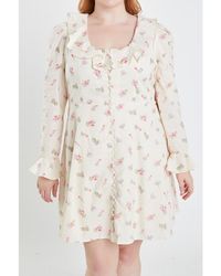 English Factory - Plus Size Floral Ruffled Neck Mini Dress - Lyst