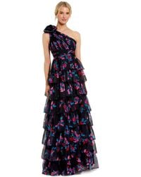 Mac Duggal - One Shoulder Printed Chiffon Tiered Ruffle Gown - Lyst