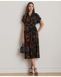 Ralph Lauren - Petite Spread Collar Belting-print Dress - Lyst