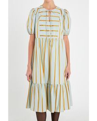 English Factory - Striped Blouson Midi Dress - Lyst