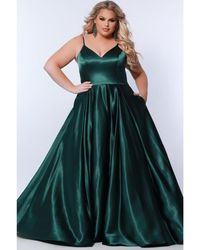 Sydney's Closet - Satin A-line V-neck Evening Gown - Lyst