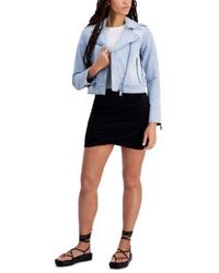 DKNY - Denim Moto Jacket Short Sleeve Ruched Mini Dress - Lyst