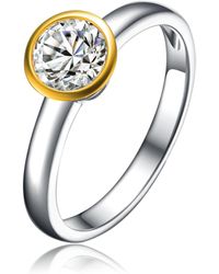 Genevive Jewelry - Circular Shaped Design 14k Gold Plated Sterling Silver Clear Cubic Zirconia Sterling Silver Ring - Lyst