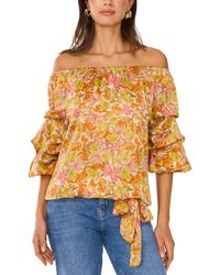 Vince Camuto - Printed Off-the-shoulder Bubble 3/4-sleeve Tie-front Blouse - Lyst
