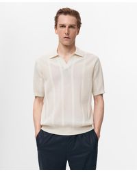 Mango - Openwork Knitted Cotton Polo Shirt - Lyst