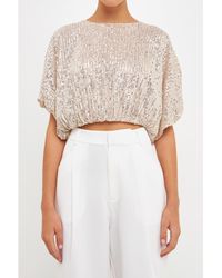 Endless Rose - Sequins Cropped Puff Top - Lyst