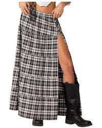 Edikted - Plaid Side Slit Tiered Maxi Skirt - Lyst
