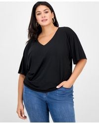 INC International Concepts - Plus Size Printed V-neck Short-sleeve Top - Lyst