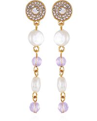 Tahari - Tone Lilac Violet Glass Stone And Imitation Pearl Long Drop Earrings - Lyst