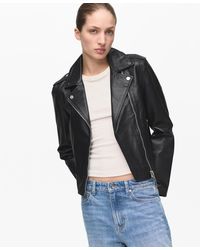 Mango - Leather Biker Jacket - Lyst
