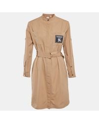 Pre-owned Burberry - Brown Cotton Label Detail Button Front Belted Short Dress - Lyst