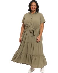 London Times - Plus Size Short Sleeve Tiered Maxi Dress - Lyst