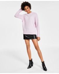 BarIII - Fuzzy Knit Crewneck Sweater Croc Embossed Faux Leather Mini Skirt Created For Macys - Lyst