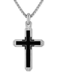 Bulova - Sterling Silver Black Onyx & Black Diamond Cross Pendant Necklace - Lyst