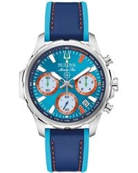 Bulova - Marine Star E1 Chronograph Blue Leather And Silicone Strap Watch 43mm - Lyst