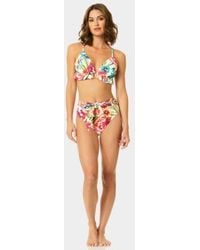 Cece - V Neck Triangle Ruffle Top Belted High Rise Swim Bottoms - Lyst