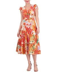 Vince Camuto - Floral-print Tiered Midi Dress - Lyst
