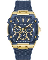 Guess - Gold-tone Indigo Silicone Multi-function Watch - Lyst