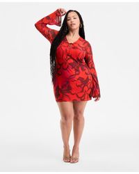 BarIII - Plus Size Printed Mesh Mini Dress - Lyst