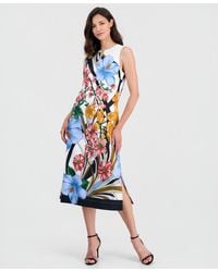 Tahari - Printed Split-neck Sleeveless Dress - Lyst