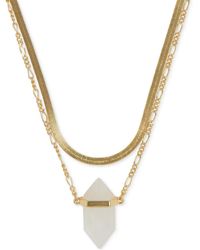 Lucky Brand - Tone Crystal Pendant Herringbone & Chain Link Convertible Layered Necklace - Lyst