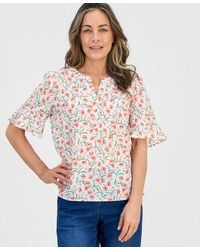 Style & Co. - Petite Printed Cotton Split-neck Popover Top - Lyst