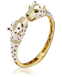 Genevive Jewelry - Sterling Silver 14k Gold Plated And Cubic Zirconia Panther Swivel Bangle Bracelet - Lyst
