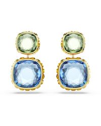Swarovski - Chroma Gold-tone Plated Cushion Cut Drop Earrings - Lyst