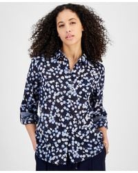 Tommy Hilfiger - Printed Roll-tab-sleeve Button-front Cotton Shirt - Lyst
