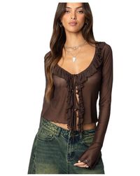 Edikted - Sheer Mesh Ruffled Top - Lyst