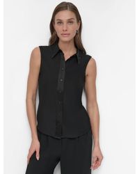 DKNY - Sleeveless Button-front Collared Blouse - Lyst
