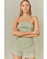 Endless Rose - Tweed Gold Buttoned Strapless Long Top Tweed High Waisted Shorts - Lyst