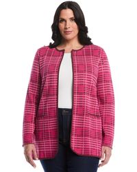Rafaella - Plus Size Crosshatch Patch Pocket Open Long Sleeve Cardigan Sweater - Lyst