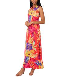 Msk - Petite Floral-print Collared O-ring Maxi Dress - Lyst